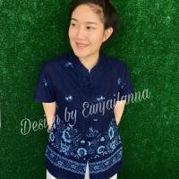ราคา เสื้อหม้อฮ่อมคอจีนลายเชิงดอกไม้ (689674709)
