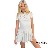ราคา WEANIA Academy Lapel Slim Short Sleeve Patchwork Mini Dress (41403643078)