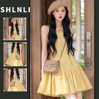 ราคา ชุดเดรสเสื้อเชิ้ตสีทึบแขนกุดฤดูร้อนของผู้หญิงสไตล์เกาหลีลําลองสลิมกระโปรงสั้นทรงเอ (40502715820)
