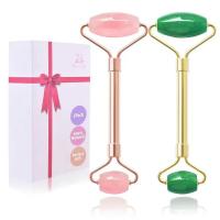 ราคา 2 แพ็คหยกลูกกลิ้งใบหน้า & Rose Quartz Face Roller สําหรับริ้วรอยและอาการบวม, ลูกกลิ้งนวดหน้าหินหยกธรรมชาติ (47114879573)