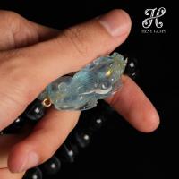 ราคา ประคำข้อมือ Blue Tiger eye ประดับชาร์ม Aquamarine แกะสลักปี่เซี๊ยะ Blue Tiger Eye Bead Bracelet with Carved Aquamarine P (56457189133)