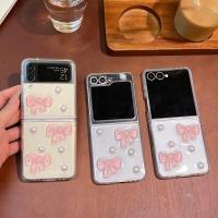 ราคา SAMSUNG ฝาหลังสําหรับ ซัมซุง กาแลคซี Z พลิก 8 7 6 5 4 กรณีหยดกาวมุกสีชมพูโบว์กันกระแทกกรณีโทรศัพท์ (50763114562)