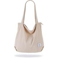 ราคา KALIDI Women Corduroy Tote Bag Zipper Casual Totes Handbag Big Capacity Shoulder Bag with Pockets (42882062942)