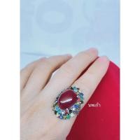 ราคา แหวนเงินแท้925พลอยทับทิมชาตั้มล้อมพลอยนพเก้าcz (42812278582)