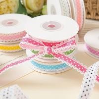ราคา ริบบิ้นผ้าลายจุดแต่งลูกไม้ กว้าง 1.5 CM | ริบบิ้นตกแต่ง DIY งานแฮนด์เมด งานของขวัญ โบว์แพ็คของ คุณภาพดี พร้อมส่งจากไทย (55809354602)