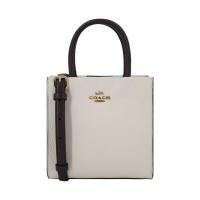 ราคา COACH Womens Mini Dempsey Tote Bag in Pebble Leather and Signature Canvas - Chalk White & Brown with Crossbody Strap (50757507426)