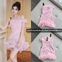 ราคา งานป้าย KITTI-T เดรสออกงานสีชมพู เดรสสั้นเปิดไหล่แต่งสายข้างเดียวชายระบายชั้นๆ ทรงสวยหรู (40815116319)