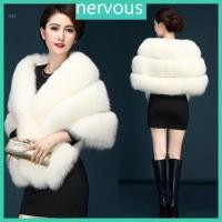 ราคา NERV สตรีหรูหราฤดูหนาว Faux Fur ผ้าพันคอคอ Shrug V คอผ้าคลุมไหล่ห่อ Stole เจ้าสาวเสื้อคลุม Cape Cover Up สําหรับงานแต่งงาน (51261890855)