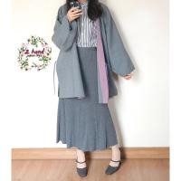 ราคา ชุดยูกาตะ ชุดกิโมโนสั้น สีเทาขอบม่วง ผ้าญี่ปุ่น (19625344728)