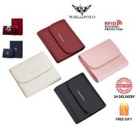 ราคา กระเป๋าสตางค์หนังแท้ William polo ผู้หญิง แบบพับสามส่วน สไตล์เก๋ กัน RFID หลายช่องใส่บัตร กระเป๋าใส่เหรียญ Women's Genuine Leather Wallet Tri-fold RFID Anti-Theft | Fashion Zip Coin Purse Card Holder 