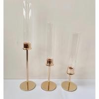 ราคา ชุดเชิงเทียนแก้วทรงสูงฐานสีทองแบบไล่ระดับ (Gold Hurricane Taper Candle Holders)(ส่งต่อ) (53562248718)