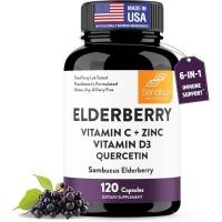 ราคา แคปซูล Elderberry C และสังกะสีพร้อม D3 และ Quercetin | 6in1 ยาพอร์ตภูมิคุ้มกันสําหรับผู้ใหญ่ | 120 นับ Sambucus Elderberry Immunity s | ผลิตในอเมริกา (42183126453)