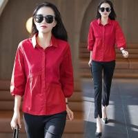 ราคา เสื้อเชิ้ตแขนยาวสีพื้นสไตล์เกาหลีแบบหลวม เสื้อเชิ้ตแขนสามส่วนสำหรับผู้หญิง เสื้อโปโลสไตล์เก๋มีการเย็บตัดต่อ (28958483596)