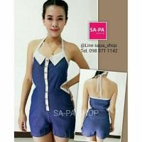 ราคา จั้มสูท เว้าเอว โชว์หลัง มีสายผูกคอลายทางสีขาว (5494767)