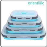 ราคา ORIEN 4PCS กล่องอาหารกลางวันแบบพับได้,การออกแบบวางซ้อนกันได้ซิลิโคนพับภาชนะเก็บอาหาร,แบบพกพาพับชามขนมสําหรับมื้ออาหาร Prep (51813826488)