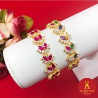 ราคา สร้อยข้อมือทองฝังพลอย ทับทิม มรกต เพชร ไพลิน บุษราคัม ม่วง ความยาว 6.8-7.5 นิ้ว เสริมบารมี เครื่องประดับชุดไทย ใส่ออกงาน (25088072147)