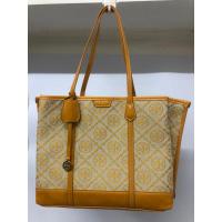 ราคา กระเป๋ามือสอง TORY BURCH ผ้าทอสีเหลือง ทรง Shopping ขนาด 13 นิ้ว พร้อมส่ง (22123073963)