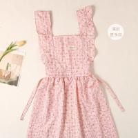 ราคา Preferred#Korean-style summer breathable thin apron for girls, sweet princess plaid bubble cotton fabric, new home kitchen suspender apron MQ L (48214888462)
