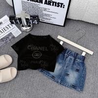 ราคา พร้อมส่ง size 110 .- ( ปกติ .- ) ชุดเซตลูกสาว กระโปรงยีนส์แท้ ชา,,แนล เสื้อดำ (58152715899)