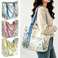 ราคา ITOPUPBEAUTY Tote Bag, Open Top Canvas Single Shoulder Bag, Casual Large Capacity Floral & Lemon Print Commute Bag Women Girls (44815221364)