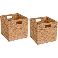 ราคา ตะกร้าเก็บของหวาย กล่องเก็บของผักตบชวาแบบพับได้ชุด 2 ชิ้น, 12x12x12 นิ้ว - ตะกร้าสานแฮนด์เมดสําหรับตู้เสื้อผ้า,ชั้นวางองค์กร &amp; ตกแต่ง (40132701372)