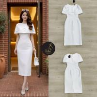 ราคา Ticha Maxi เดรสแขนกุดสีขาว สไตส์แต่งเสื้อคลุมเย็บติดกับชุดตกแต่งโบเล็กๆ ดูดี อกเอวเข้ารูปสวย (50362846878)