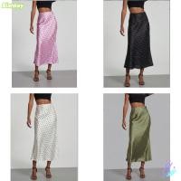 ราคา BLAKEFX Midi Skirt, Textured Satin Slimming Fit Polka Dot Skirt, Compact Smooth Draping A-Line Skirt Weekend Outings (51564101985)