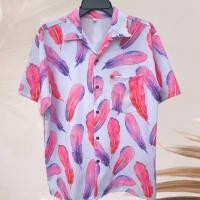 ราคา เสื้อเชิ้ตฮาวาย ลายขนนกชมพูใหญ่ (พื้นสีขาว) ผ้าไหมอิตาลี (53661563872)
