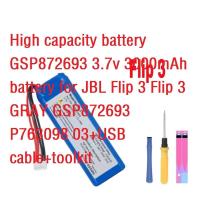 ราคา แบตเตอรี่ความจุสูง GSP872693 แบตเตอรี่ 3.7v 3000mAh สําหรับ JBL Flip 3 Flip 3 GREY GSP872693 พีพี763098 03+สาย USB+ชุดเครื่องมือ (51162140374)