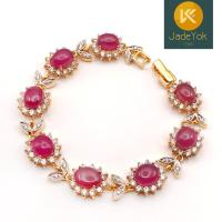 ราคา Jade-Yok สร้อยข้อมือทับทิมโมซัมบิก Mozambique Ruby ล้อมเพชร CZ ตัวเรือนงานชุบทองไมครอน (52413368902)