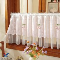 ราคา JDZLU ผ้าม่านปัก, Sheer Voile ฝุ่น-Proof Floral Lace Curtains, Window Treatment Lace Trim สไตล์ Pastoral Light Blocking Cafe ผ้าม่านในร่มใช้ (41532659738)