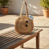 ราคา [jew] กระเป๋าผ้าสานฟางทรงกลม Handmade Hollow Design ความจุขนาดใหญ่สําหรับชายหาดฤดูร้อน [TH] (46712407439)