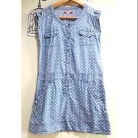 ราคา เดรส ผ้ายีนส์บาง ลายจุด polka dot ปักplayboy ผ่าหน้า (2202730888)