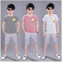 ราคา ชุดเด็กโต เสื้อลายขวางพร้อมกางเกงขาสามส่วนสีพื้น (พร้อมส่งในไทย) (955389893)