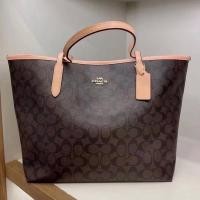 ราคา พร้อมส่ง แท้ 100% COACH CITY TOTE IN SIGNATURE CANVAS (COACH 5696) GOLD/BROWN SHELL PINK (13876303088)
