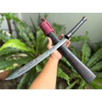 ราคา ดาบไทย มีดยาว ดาบศอก มีดแคมป์ ดาบสั้น Thai short Sword มาเชเต้ อีดาบ ใบ 15.5” เหล็กตะไบ ตีร้อน ด้ามไม้ไผ่ ฝักสักพันไหม (23853712706)