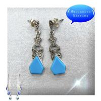 ราคา ต่างหูเงินแท้925 ตัวเรือนเงินแท้ประดับมาร์คาไซท์&เทอร์ควอยซ์(Marcasite Earring) (8014537204)