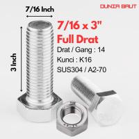 ราคา กลอนหกเหลี่ยมสแตนเลส 7/16 X 3 - กลอนหกเหลี่ยม 7/16X3 SS304 / SUS304 / A2-70 ด้ายเต็ม (45214960861)