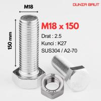 ราคา กลอนหกเหลี่ยมสแตนเลส M18X150 - กลอนหกเหลี่ยม 18X150 / M18 X 150 / 18 X 150 SS304 / SUS304 / A2-70 ด้ายเต็ม (48914953900)