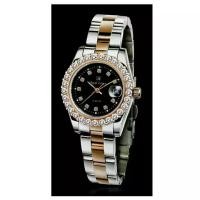 ราคา Royal Crown นาฬิกาข้อมือผู้หญิง สายสแตนเลสชุบทอง ประดับเพชร cz อย่างดี รุ่น 3662L - หน้าดำ (สี Pink Gold) (4060586322)