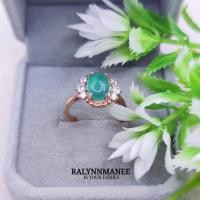 ราคา C6424 แหวนพลอยโมราแท้ ( Natural Chrysoprase ) เจียระไนหลังเบี้ย ตัวเรือนเงินแท้ 925 ชุบพิงค์โกลด์ ไ (49960814479)