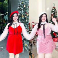 ราคา สาวอวบ เดรสสาวอวบ เดรสแขนยาวซีทรู สายเดี่ยวกำมะหยี่ คริสต์มาส คริสมาส อก 38 40 42 44 46 48 50 (19595805093)