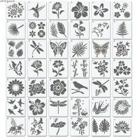 ราคา APPORTUNIAPY 50 ชิ้น/เซ็ต DIY ภาพวาดชุดลายฉลุ, PET Floral Series สเปรย์ภาพวาดลายฉลุ,ล้างทําความสะอาดได้ Hollow Reusable Craft Stencils การ์ดทํา (55864348687)