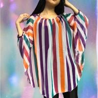ราคา COLORFUL STRIPES TOP | ด้านบนลายสายรุ้ง3/4แขนชีฟอง (16938407994)
