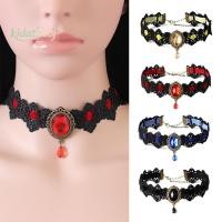 ราคา [KIDA] Bla Lace Nelace Collar Choker Velvet Crystal Vintage Gothic Chain Pendant (53515331432)