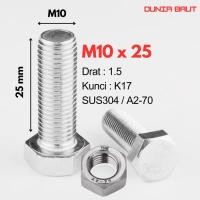ราคา กลอนหกเหลี่ยมสแตนเลส M10X25 - กลอนหกเหลี่ยม 10X25 / M10 X 25 / 10 X 25 SS304 / SUS304 / A2-70 ด้ายเต็ม (47064959062)