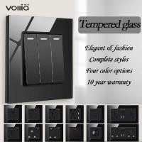 ราคา VOLLIA 1/2/3/4 Gang 1/2 Way 220V Electrical Modern 13Amp Socket Switch Off/On Lamp Black Wall Key S (25029341549)