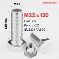 ราคา กลอนหกเหลี่ยมสแตนเลส M22X120 - กลอนหกเหลี่ยม 22X120 / M22 X 120 / 22 X 120 SS304 / SUS304 / A2-70 ด้ายเต็ม (50764934161)