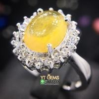 ราคา แหวนบุษราคัม แหวนล้อมเพชร แหวนเงินแท้ 92.5% ชุบทองคำขาว ประดับ พลอยบุษราคัมแท้ ตกแต่ง เพชรSwiss YTG (27544520630)