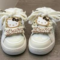 ราคา สีชานม Golden KT Cat Big Head Barbie Letter SMILE Letter รองเท้าผ้าใบเชือกผูกรองเท้าหัวเข็มขัดรองเท้าผ้าใบตกแต่งใหม่ 26.23 (52511002399)